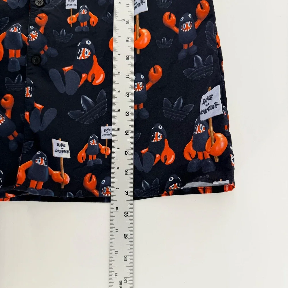 Adidas Philip Colbert‎ Save the Lobster Button Up Shirt Graphic Pop Art XS Black